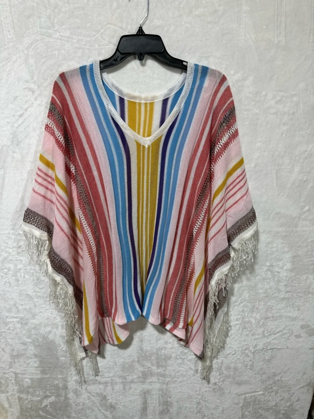 Cupshe Colorful Vertical Stripes Fringe poncho cover up. New with tags